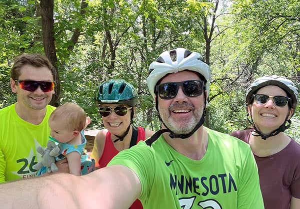 group selfie of attorney Rob Roe and friends on the cycling trail